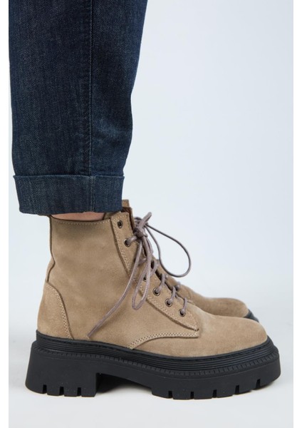 (Avjin) Kadın Deri Bağcıklı Burnu Köşeli Vizon Bot fiyatları