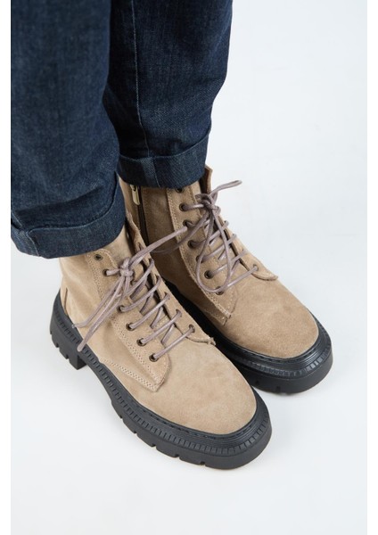 (Avjin) Kadın Deri Bağcıklı Burnu Köşeli Vizon Bot modelleri