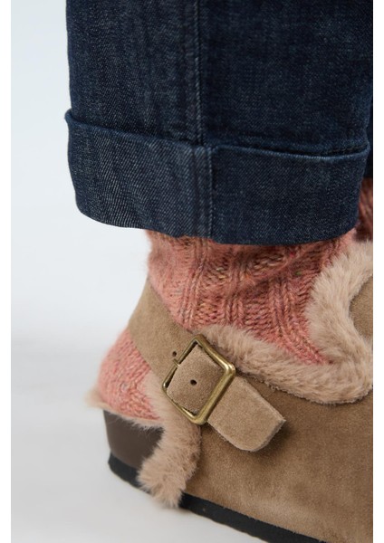 (Holly 2 Kürklü) Kadın Deri Kemerli Tokalı Sabo Vizon Sandalet modelleri