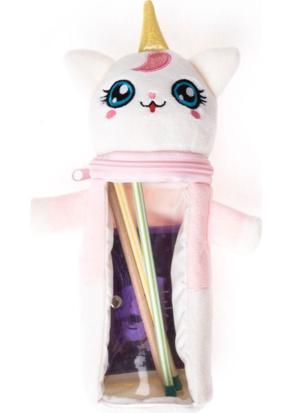 Unicorn 3D Pelüş ve Şeffaf Fermuarlı Dikey Kalem Kutu
