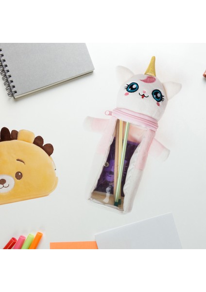Unicorn 3D Pelüş ve Şeffaf Fermuarlı Dikey Kalem Kutu