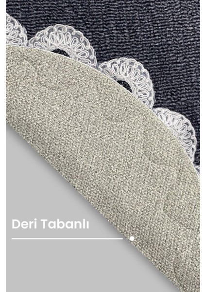 Gülruba Oval Antrasit Çeyizlik Dantelli 2'li Banyo Paspası Seti Kaymaz Tabanlı Klozet Takımı modelleri