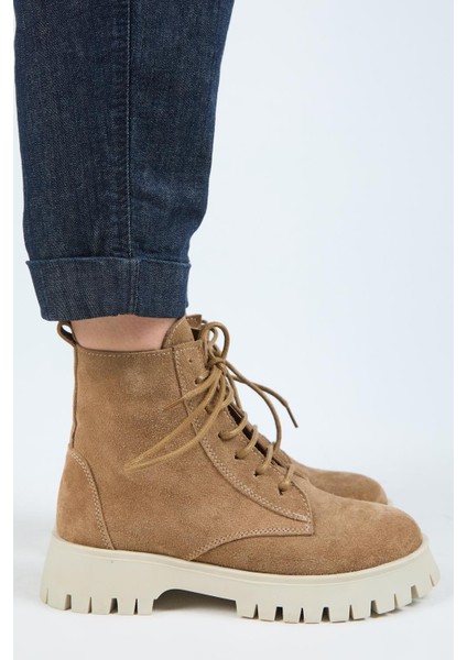 (Viyan) Kadın Deri Bağcıklı Içten Fermuarlı Kum Bot fiyatları