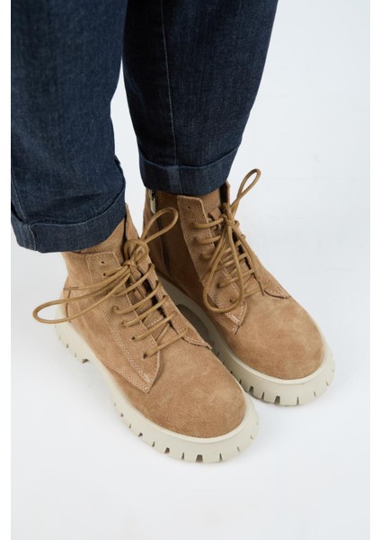 (Viyan) Kadın Deri Bağcıklı Içten Fermuarlı Kum Bot modelleri