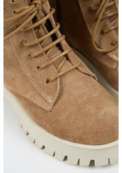 (Viyan) Kadın Deri Bağcıklı Içten Fermuarlı Kum Bot fırsatları