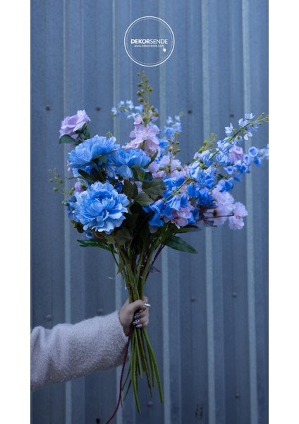 Yapay Yaban Gülü Dalı Mavi 80 cm
