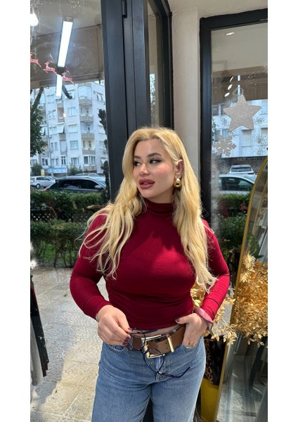 Bordo Balıkçı Yaka Ultra Soft Bluz