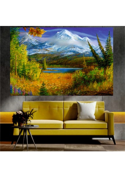 Dağ ve Nehir Manzaralı Sanatsal Dekoratif Duvar Tablosu