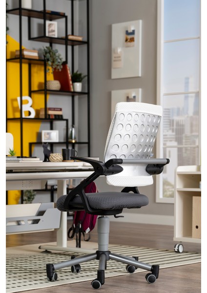 Kurumsal Çalışma Alanı İçin Ofis Sandalyesi - Taşıma kap. 120kg, Beyaz/Antrasit - Vega Plus