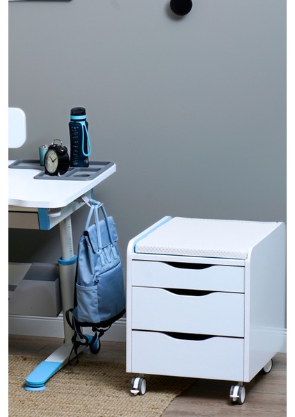 Öğrenciler İçin Çekmeceli Keson, Ekstra Depolama Alanı - Taşıma kap. 100kg, Beyaz/Beyaz - Sirius