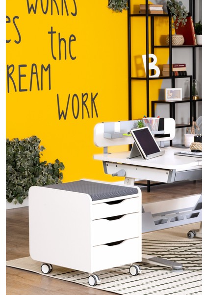 Modern Ofisler İçin Tekerlekli ve Çekmeceli Keson - Taşıma kap. 100kg, Beyaz/Antrasit - Sirius