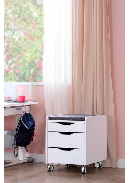 Modern Ofisler İçin Tekerlekli ve Çekmeceli Keson - Taşıma kap. 100kg, Beyaz/Antrasit - Sirius fiyatları