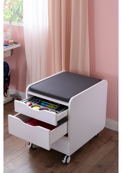 Modern Ofisler İçin Tekerlekli ve Çekmeceli Keson - Taşıma kap. 100kg, Beyaz/Antrasit - Sirius modelleri