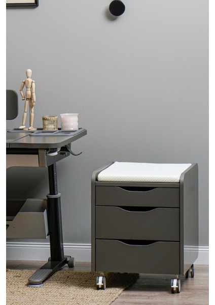 Home Ofis Tekerlekli Keson, Oturum Minderli - Taşıma kap. 100kg, Antrasit/Beyaz - Sirius