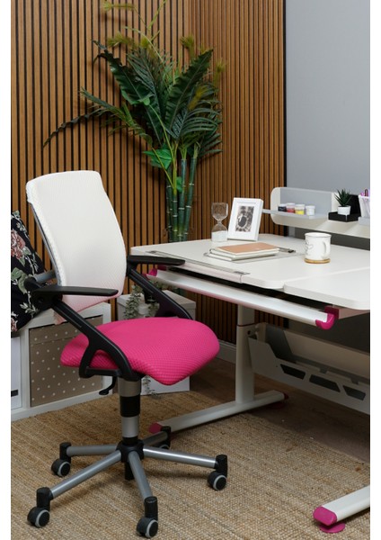 Liseli Çalışma Sandalyesi, Yükseklik Ayarlı Sandalye - Taşıma kap. 120kg, Beyaz/Fuşya - Vega Plus fiyatları