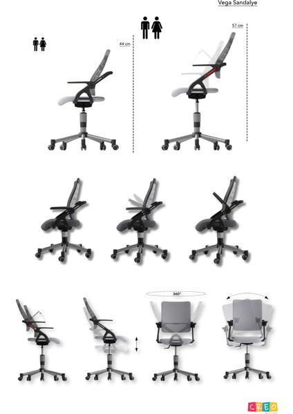 Liseli Çalışma Sandalyesi, Yükseklik Ayarlı Sandalye - Taşıma kap. 120kg, Beyaz/Fuşya - Vega Plus