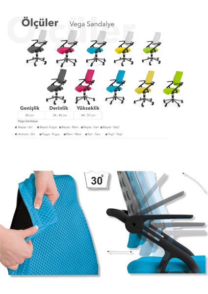 Liseli Çalışma Sandalyesi, Yükseklik Ayarlı Sandalye - Taşıma kap. 120kg, Beyaz/Fuşya - Vega Plus