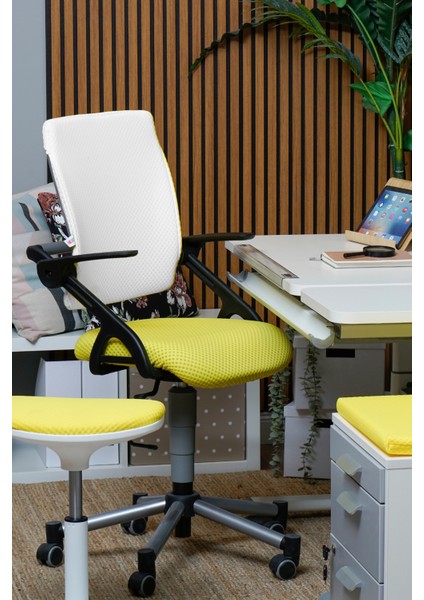 Ana Okulu Çocuk Sandalyesi, Tekerlekli Döner Sandalye - Taşıma kap. 120kg, Beyaz/Sarı - Vega fiyatları