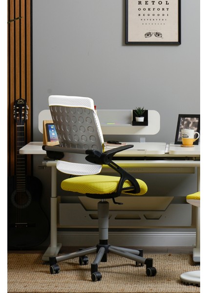 Ana Okulu Çocuk Sandalyesi, Tekerlekli Döner Sandalye - Taşıma kap. 120kg, Beyaz/Sarı - Vega modelleri