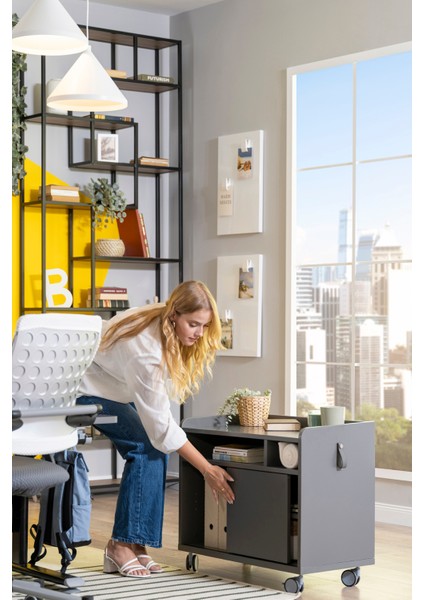 Home Ofis Depolama Ünitesi, Tekerlekli Smart Keson - Taşıma kap. 100kg, Beyaz - Smart