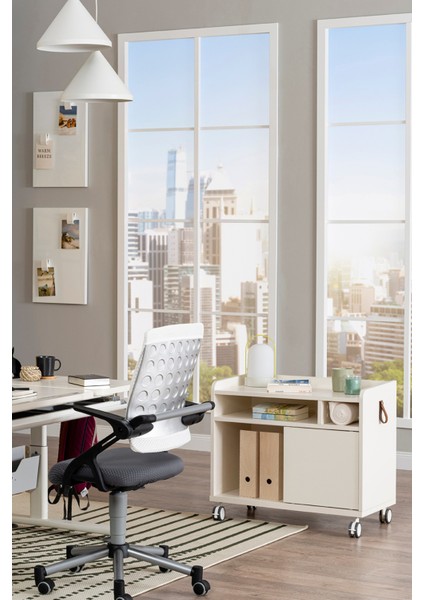 Genç Odası İçin Pratik Keson, Sürgü Kapaklı, Tekerlekli - Taşıma kap. 100kg, Ekru - Smart fiyatları