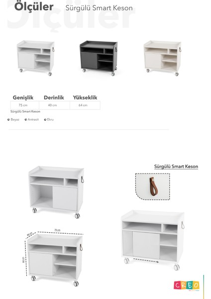 Genç Odası İçin Pratik Keson, Sürgü Kapaklı, Tekerlekli - Taşıma kap. 100kg, Ekru - Smart