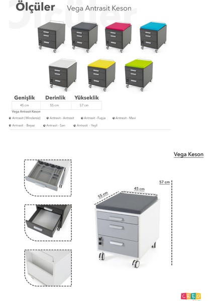 Ev Kullanımı İçin Kompakt Çekmeceli Keson - Taşıma kap. 100kg, Antrasit/Beyaz - Vega