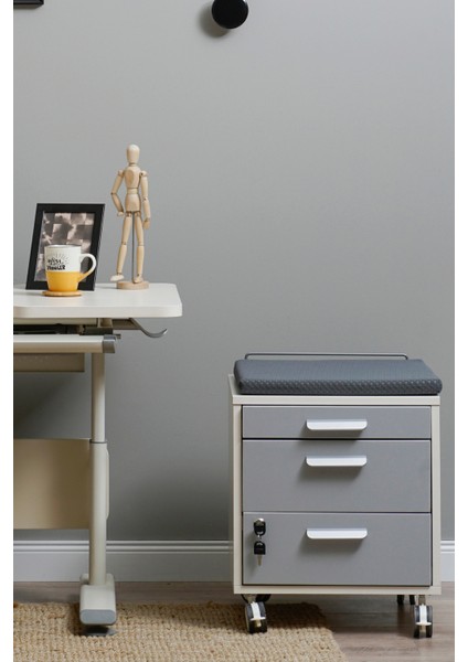 Kurumsal Ofis Uyumlu Çekmeceli Keson, Kilitli, Tekerlekli - Taşıma kap. 100kg, Ekru/Antrasit - Vega