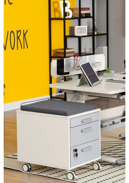 Kurumsal Ofis Uyumlu Çekmeceli Keson, Kilitli, Tekerlekli - Taşıma kap. 100kg, Ekru/Antrasit - Vega indirimleri