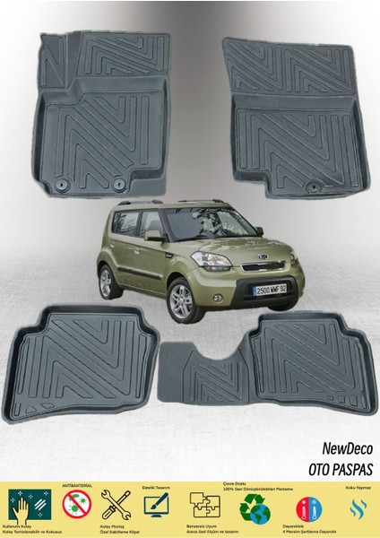 NewDeco Kia Soul 2008-2013 Için 5,5d Carbon Style Havuzlu Paspas - Tpe Malzeme