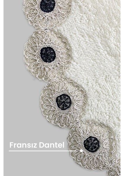 Gülruba Oval Krem Çeyizlik Dantelli 2'li Banyo Paspası Seti Kaymaz Tabanlı Klozet Takımı fiyatları