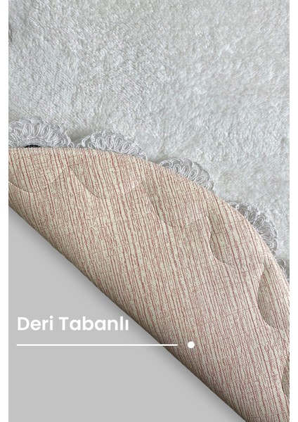 Gülruba Oval Krem Çeyizlik Dantelli 2'li Banyo Paspası Seti Kaymaz Tabanlı Klozet Takımı modelleri