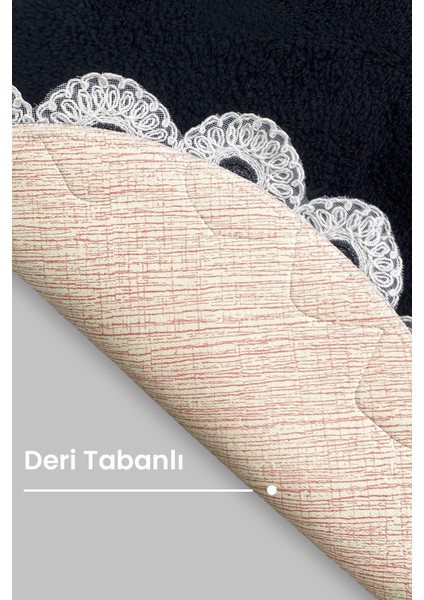 Gülruba Oval Siyah Çeyizlik Dantelli 2'li Banyo Paspası Seti Kaymaz Tabanlı Klozet Takımı modelleri