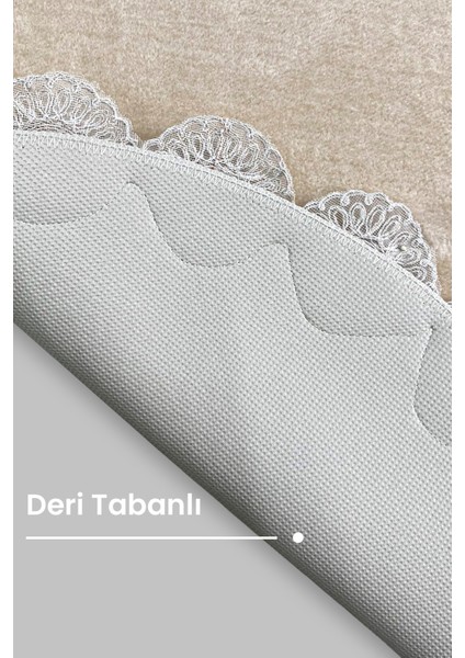 Gülruba Oval Vizon Çeyizlik Dantelli 2'li Banyo Paspası Seti Kaymaz Tabanlı Klozet Takımı modelleri
