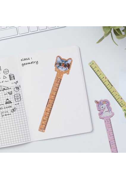 Kedi Desenli Özel Tasarım Ahşap Cetvel Kitap Ayracı