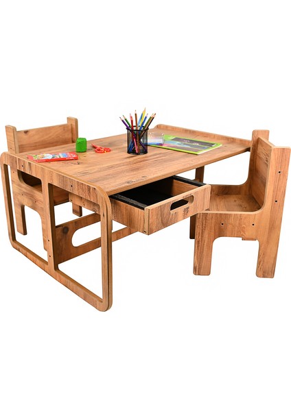 Çocuk Aktivite Oyun Masası - Çalışma ve Hamur Masası - 2 Sandalye- Mdf- 80 x 55 x 45 cm fiyatları