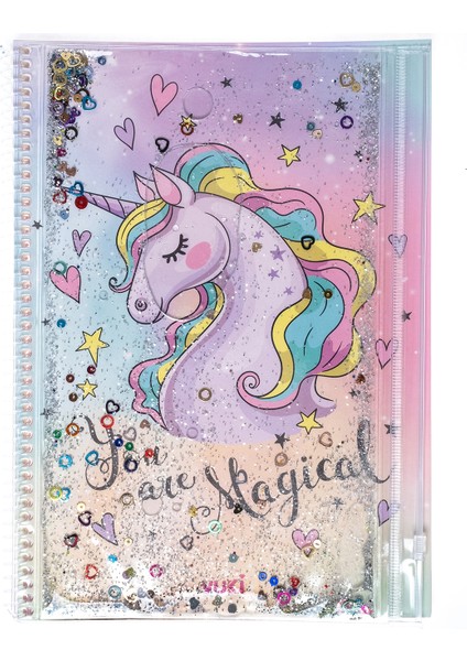 Unicorn Simli ve Sulu Kapaklı Kalem Kutulu A4 Defter