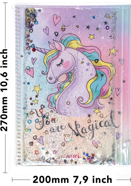 Unicorn Simli ve Sulu Kapaklı Kalem Kutulu A4 Defter