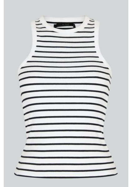 Wak Kadın Beyaz Çizgili Halter Yaka Basic Bluz fırsatları