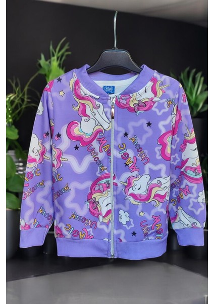 Kız Çocuk Unicorn Temalı Üçlü Takım Kız Çocuk Hırkalı Takım