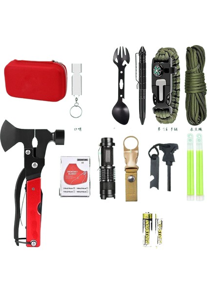 Açık Kamp Ekipmanları Hayatta Kalma Araçları Kiti Wilderness Survival Acil Durum Kiti Çok Fonksiyonlu Taktik Kamp Ilk Yardım Malzemeleri (Yurt Dışından)