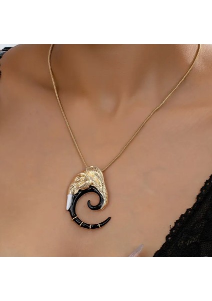 Gold Siyah Renk Detaylı Fil Model Tasarım Kolye