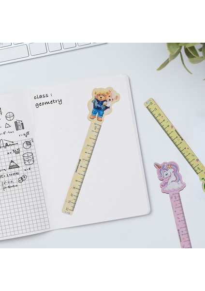Ayı Desenli Özel Tasarım Ahşap Cetvel Kitap Ayracı