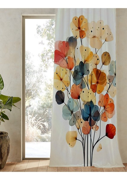 Çiçek Yaprak Desenli Dijital Baskılı Tek Kanat Bohem Fon Perde modelleri
