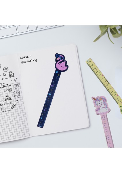 Flamingo Desenli Özel Tasarım Ahşap Cetvel Kitap Ayracı