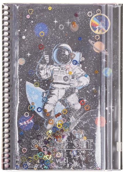 Astronot Simli ve Sulu Kapaklı Kalem Kutulu A5 Defter