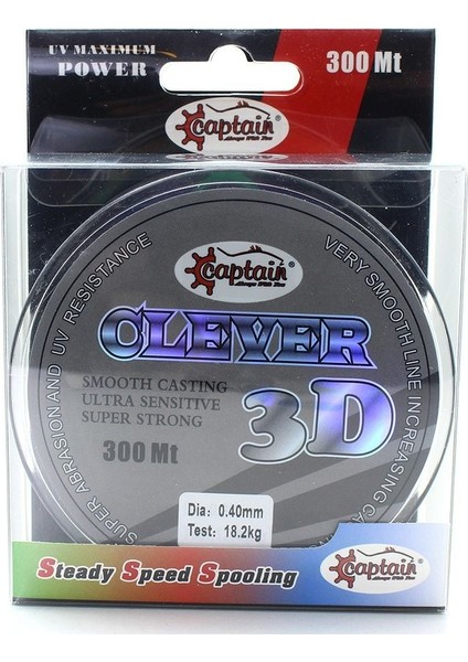 Clever 3D Smooth 0.37 mm 300M Black Camou Monofilament Misina 15.60KG Çeker