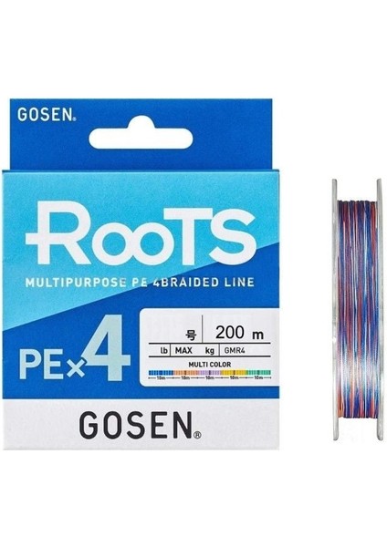 X4 Roots 0.5 Pe 200M Multicolor 4 Örgü Ip Misina 0.117 mm 4.4kg Çeker
