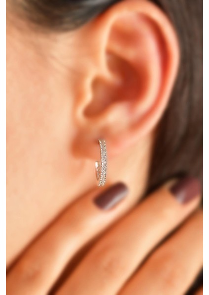 Zirkon Taşlı Rodyum Halka Model Çivili Gümüş Küpe (O) fiyatları