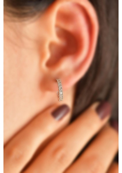 Zirkon Taşlı Rodyum Halka Model Çivili Gümüş Küpe (K) fiyatları